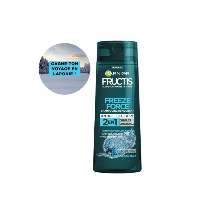GARNIER  Fructis Freeze Force Shampooing 2 en 1 Antipelliculaire Menthe Poivr&eacute;e Homme cheveux et cuir chevelu 250ml 