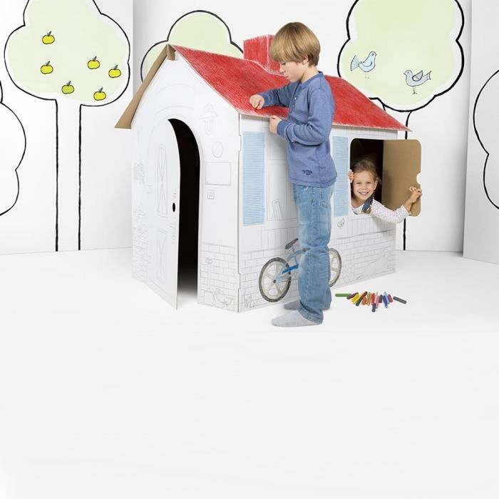 FSFF Mini Maison Rurale en Carton Playhouse en Carton pour Enfants à colorier avec des marqueurs en Plein air intérieur Bricolage Peinture Cadeau pour Enfants
