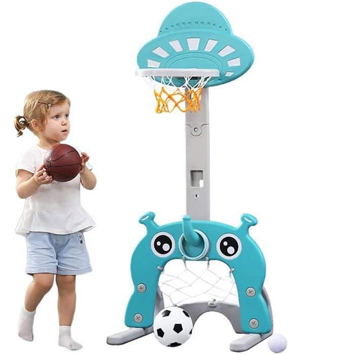 Panier de Basket Multifonctionnel - KEDIA - OVNI - Hauteur Ajustable - Avec Basketball et Football - Bleu