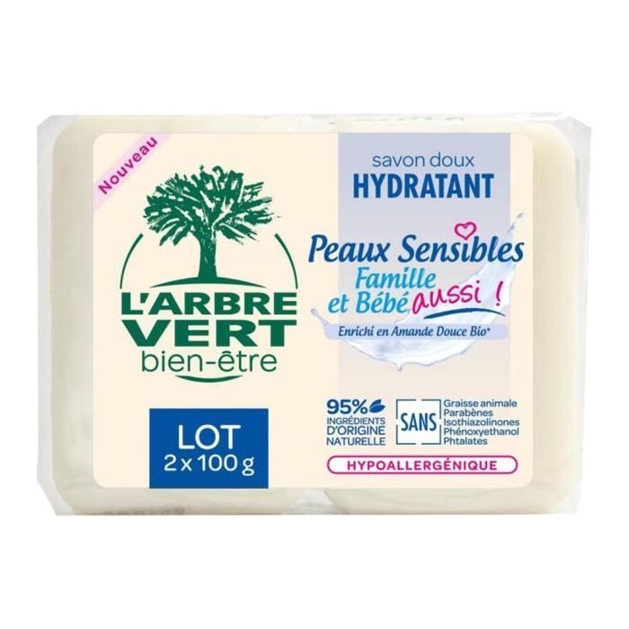 L Arbre Vert Savon Doux Hydratant Peaux Sensibles Famille Et Bebe A L Amande Douce Bio Par 2 De 100g Cdiscount Au Quotidien