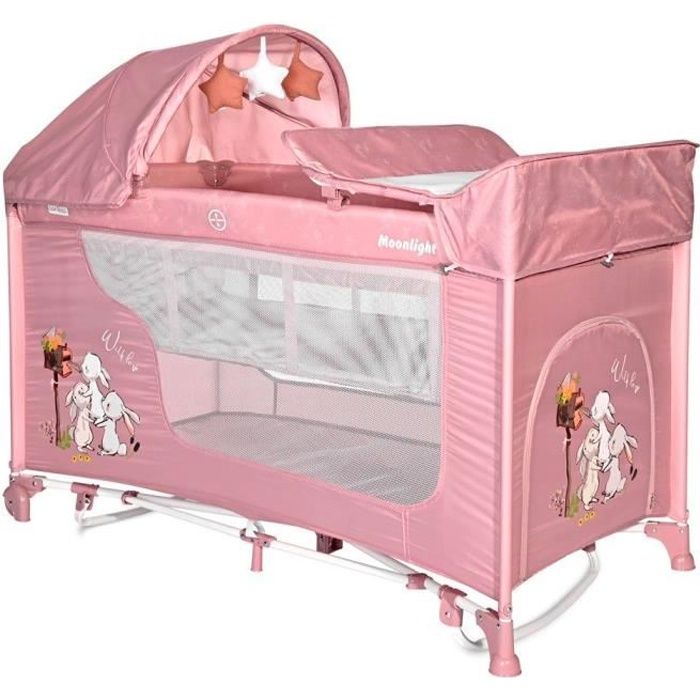 Lit Parapluie Bebe Lit Pliant Berceau A 2 Niveaux Bascule Lit De Voyage Lit D Appoint Moonlight 2 Lorelli Rose Cdiscount Puericulture Eveil Bebe