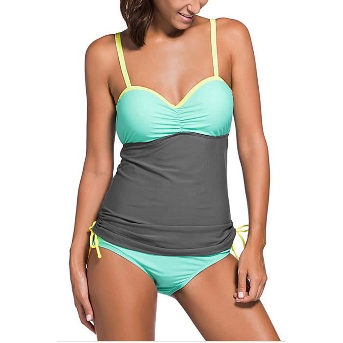 Maillot Jupe Femme Minetom Femme Boho Vintage Deux Pièces Push Up Bikini Set Ensemble Imprimé Floral Maillots De Bain Taille Haute Triangle Swimwear A Bleu XS Maillot De Bain Jupette