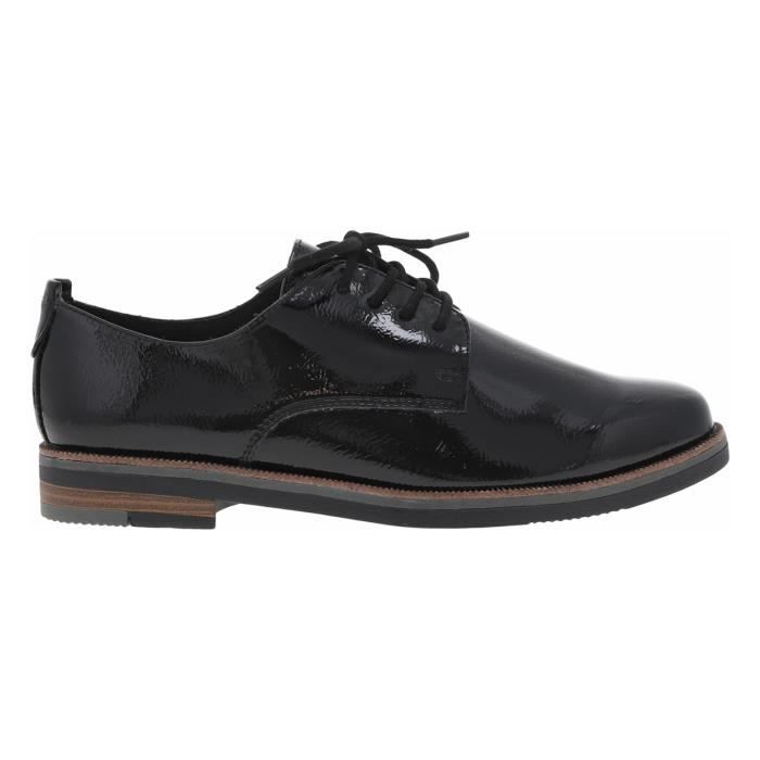 derbies grainées marco tozzi pour femme - talon plat - noir vernis