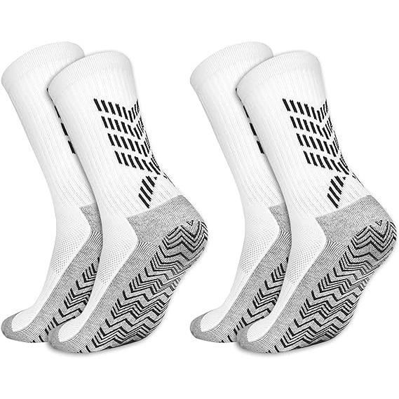 Chaussettes de Foot - Antidérapantes - Blanches - Respirantes - 2 Paires - Taille 38-45