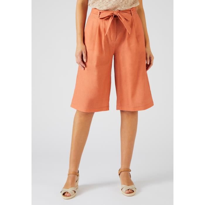 Bermuda Damart Bermuda melange lin Abricot Intense Abricot intense Cdiscount Pret a Porter