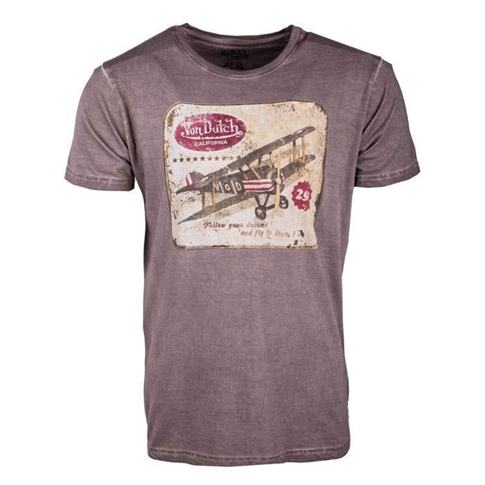 Tee shirt homme Von Dutch TOY Marron 100 coton Regular Manches courtes Marron Cdiscount Pret a Porter
