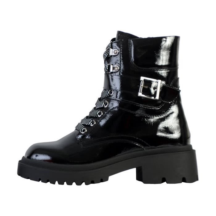 Bottine Femme - The Divine Factory - Cuir Noir - Fermeture à Lacets - Talon Large - Confortable