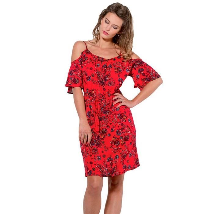 Coline Robe courte viscose Rouge Cdiscount Pr t Porter