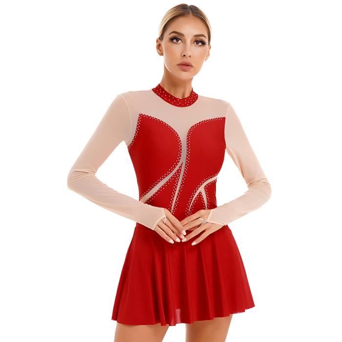 DPois Robe Patinage Artistique Femme Robe Danse Latine Ballet Strass