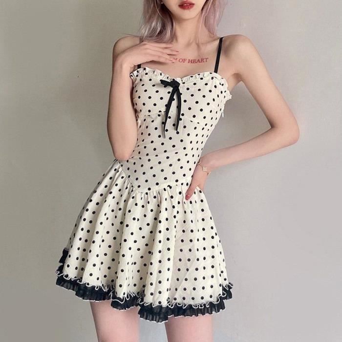 Robe Mini a pois Style coreen pour femmes Simple et Sexy Blanc Blanc Cdiscount Pret a Porter