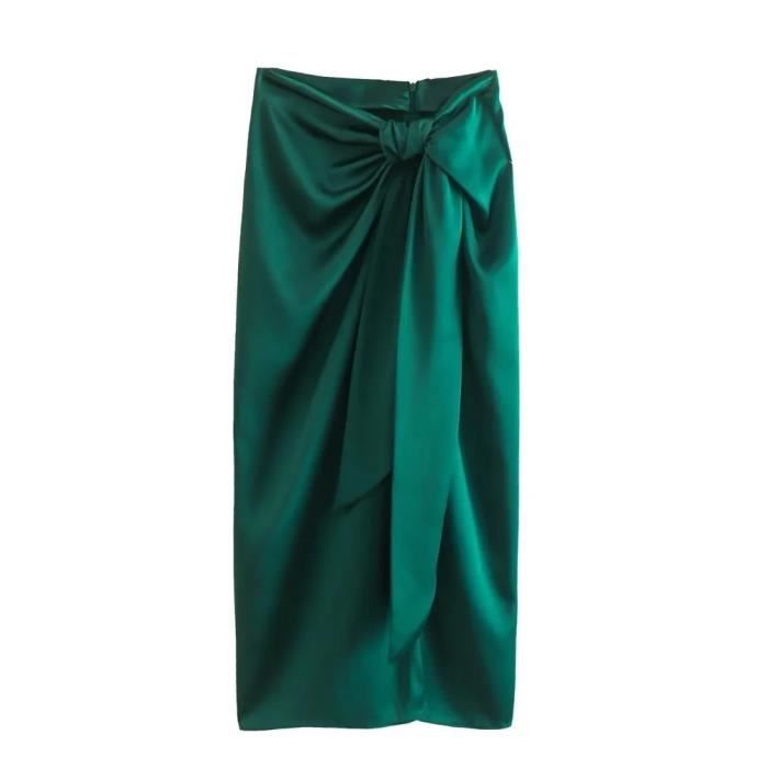 Jupe longue froncee en Satin vert pour femmes Green Skirt Blanc Cdiscount Pret a Porter