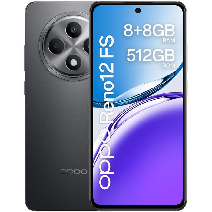 Smartphone OPPO Reno12 FS 4G gris mat avec écran AMOLED 667 120 Hz Full HD+ 1080 x 2400 pixels 8 Go de RAM DDR4 + 512 Go UFS