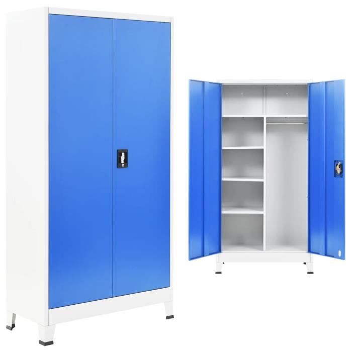 Armoire De Vestiaire 2 Portes Metal 90x40x180 Cm Gris Et Bleu