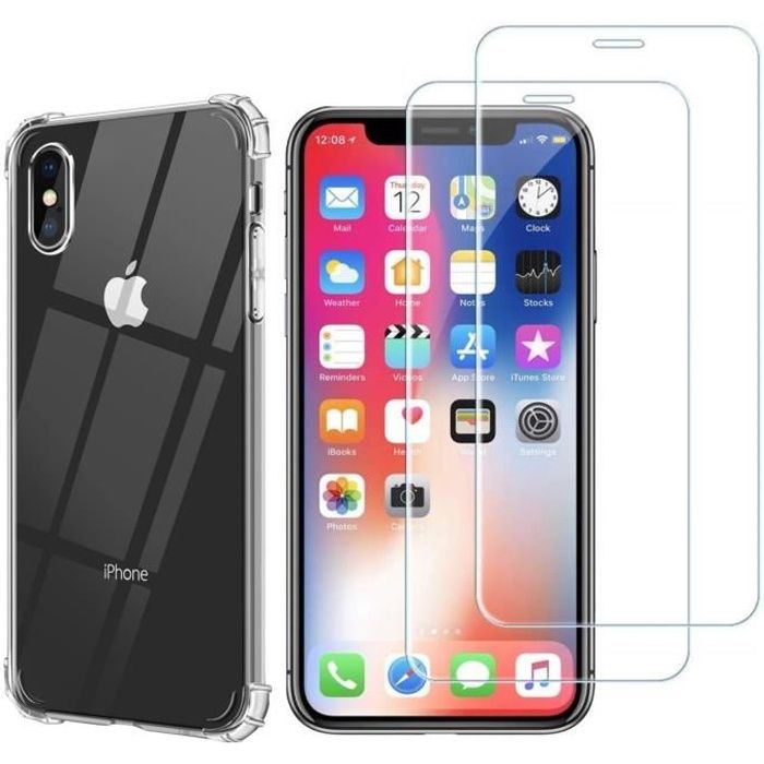 Coque IPhone XR Silicone Transparente + 2 Verres Trempés Protection Écran