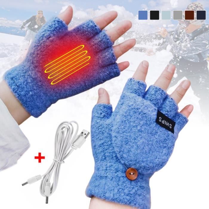 Gants Chauffants USB Sunfry - Mitaines Demi-doigts 3 Températures, Lavables, Pour Ordinateur Et Extérieur (Brun)