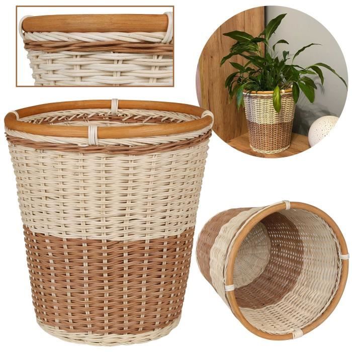 Cache-pot rond en rotin - SARCIA.EU - 28x30cm - Marron - Rond - Fibre ...