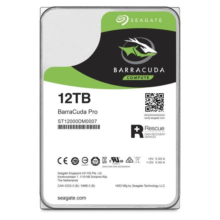 Seagate Barracuda Pro ST12000DM0007 Disque dur 12 To interne 3.5 SATA 6Gb/ 7200 toursmin mémoire tampon : 256 Mo avec de Seagate Rescue Data Recovery - vue 2