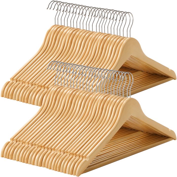 Cintre en bois épaule antiglisse et encoches pour chemise et robes (PLBAG)