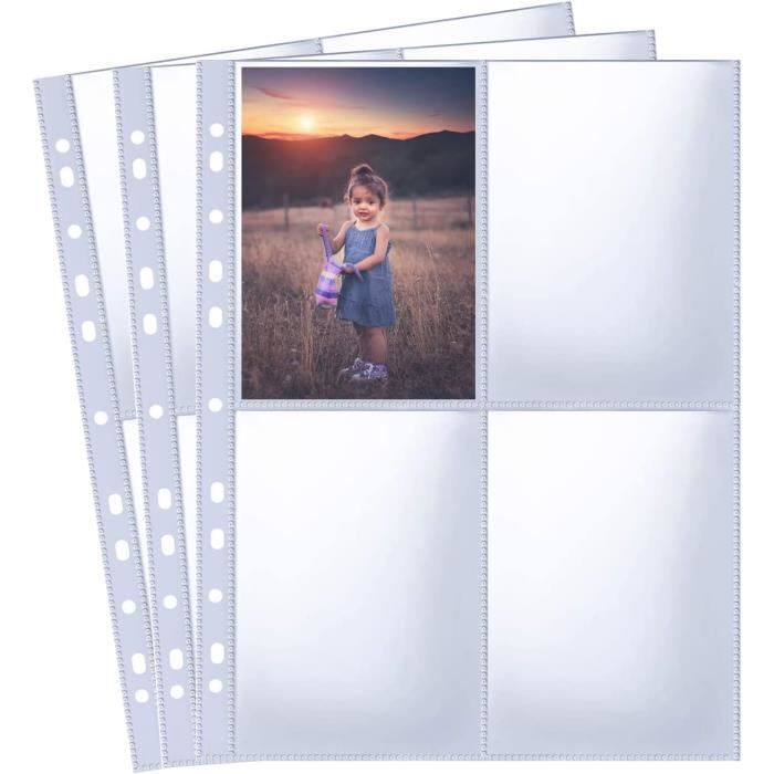 30 Pages Pochettes Photo A4 Transparentes - 120 Pochettes Pour Photos A5, Compatibles Classeurs à Anneaux 2/3/4