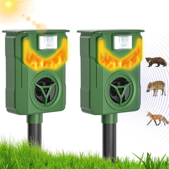 Maxfetched Lot De 2 Répulsifs Solaires à Ultrasons Pour Extérieur Avec Lumière LED - Anti Taupes, Campagnols Et Serpents