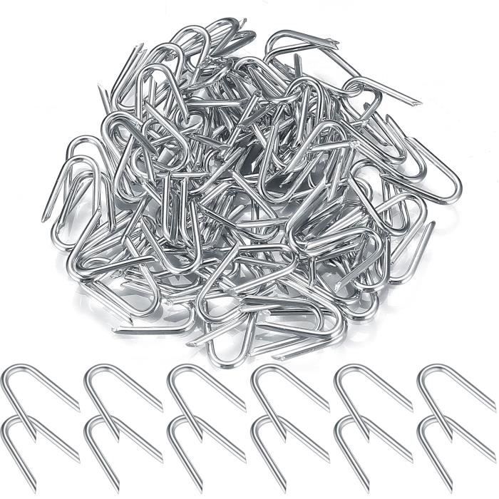 50 Clous En U Pour Clôture MERRYHAPY – Agrafes Métalliques Solides, Pointe Biseautée – Pour Filets, Grillages, Fixation Au Sol - 10