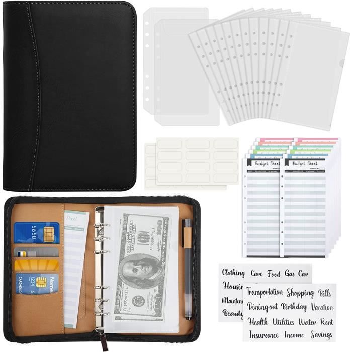 Classeur Budget A6 Svalor - 6 Trous, 8 Pochettes Zippées, 12 Feuilles, étiquettes