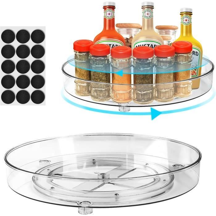 JMIATRY Lot De 2 Plateaux Tournants En Bois - Organisateur Rotatif Pour Épices Et Cuisine, Étagère De Rangement Pratique