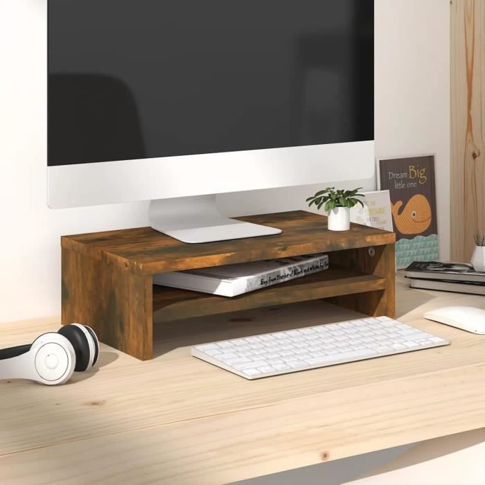 Support Moniteur Angle Bois 2 Niveaux – Étagère Bureau Triangulaire Avec Tiroir Et Porte-Stylo, Idéal Coin Bureau Maison Et Travail