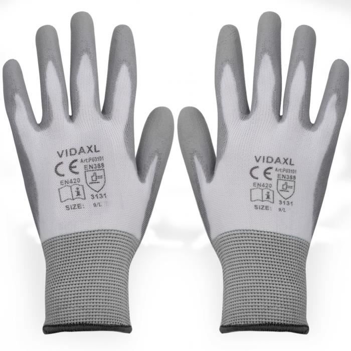 VidaXL Gants de travail PU 24 paires Blanc et gris Taille 9/L - Cdiscount  Bricolage