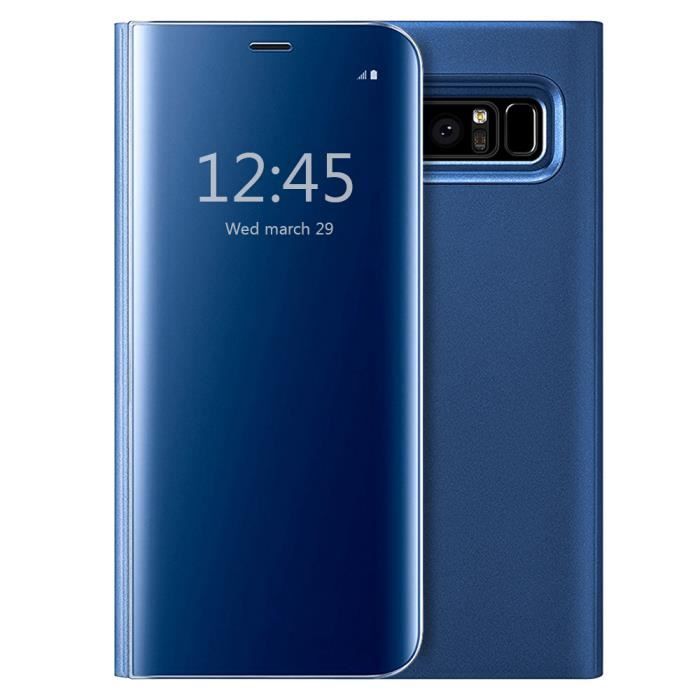 Coque pour Samsung Galaxy Note 8 Clear View Flip Coque Cover Mince Translucide Miroir Housse bleu Cdiscount Telephonie