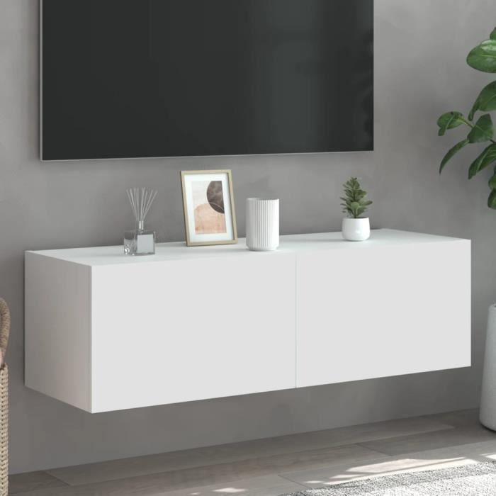 meuble tv mural avec lumières led blanc 100x35x31 cm hao-0f060801837295