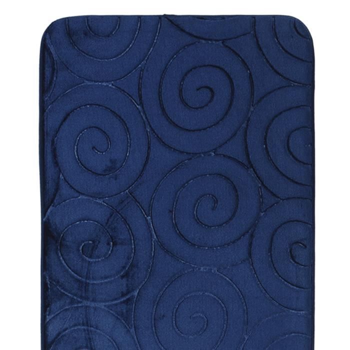 Ensemble de tapis de bain de toilette 3 pièces - HURRISE - Pierre en relief - Bleu marine