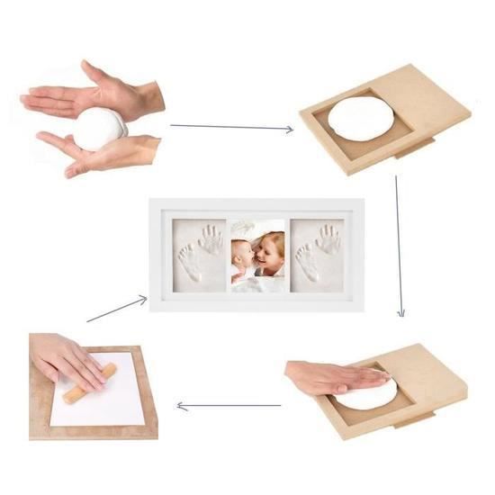 Cadre Photo Première Année Bébé – Avec Empreintes Mains/pieds, 38x20 Cm, Souvenir Croissance