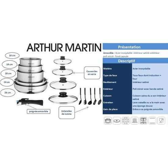 Arthur Martin Batterie De Cuisine 15 Pieces Gris Achat Vente