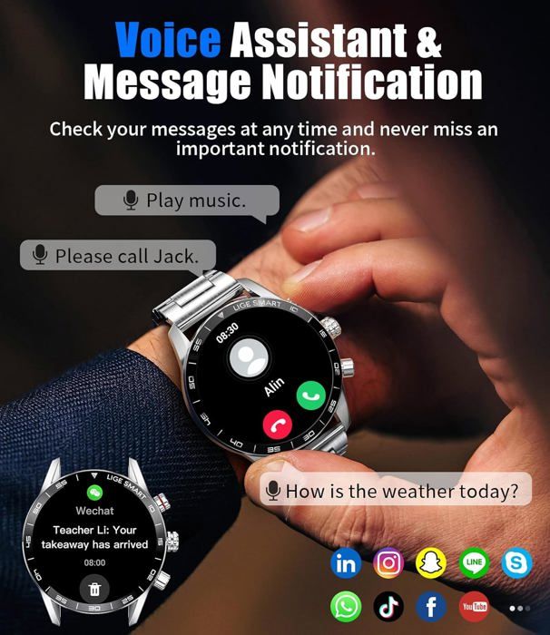 Montre Connectée Homme EF5 - Écran AMOLED 1,53", Appels Bluetooth, 120 Sports, Moniteur Cardiaque - IP68, 30 Jours Autonomie - Bracelet Silicone/Cuir