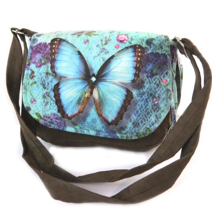 Besace franges Papillon Imaginaire 21x18x5. 5 cm Les Tr sors