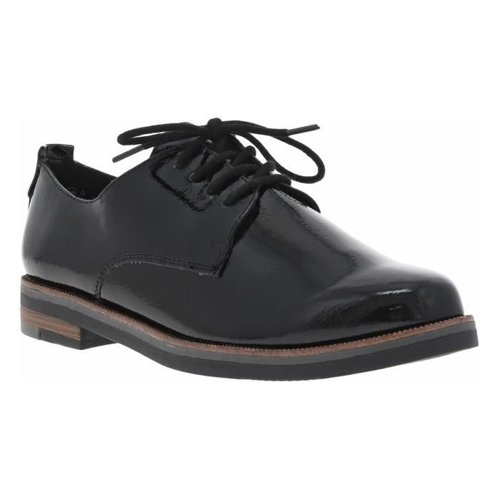 Derbies grain es Marco Tozzi pour femme talon plat noir vernis