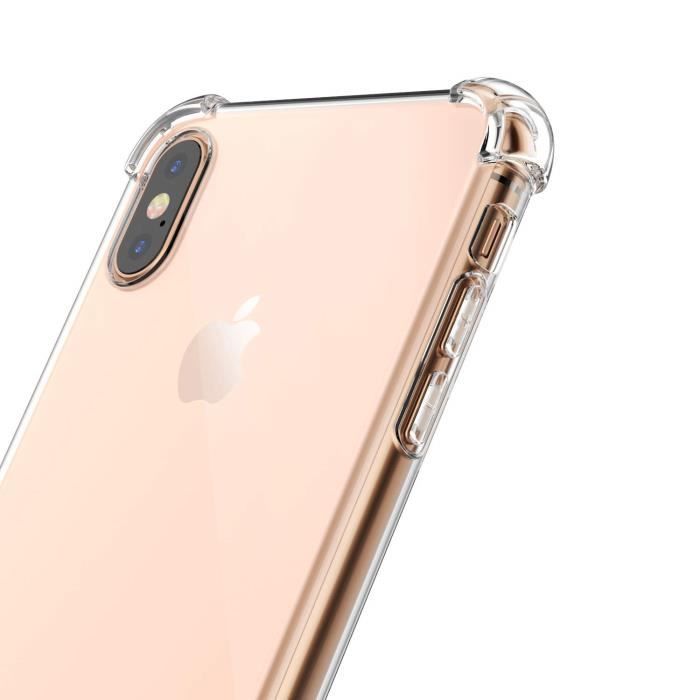 Wanyuexes Coque Pour IPhone XS / X Avec Protection D'écran Verre Trempé - Dos Rigide Transparent, Bords Noirs - Anti-jaunissement