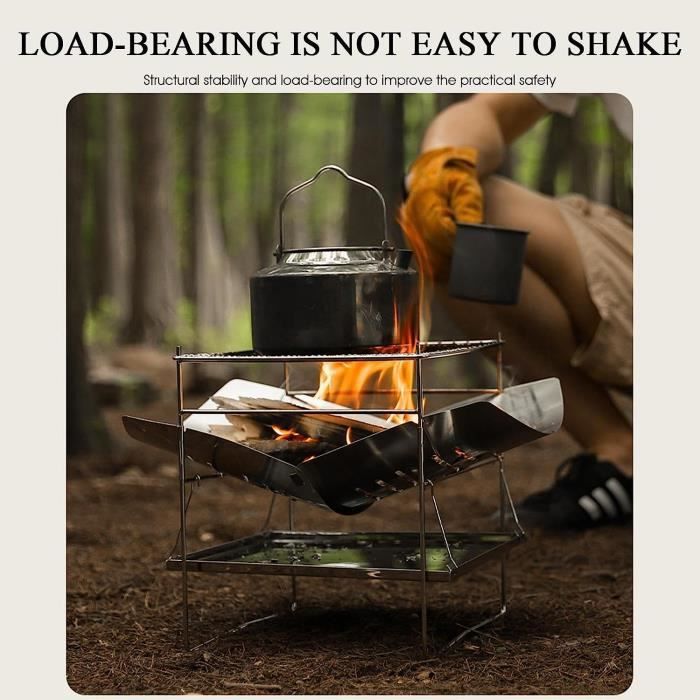 Grille de feu de camp pliante,Poêle à bois de camping pliable  Barbecue  détachable Grill Fire Pit Équipement de camping en [515] - Cdiscount Sport