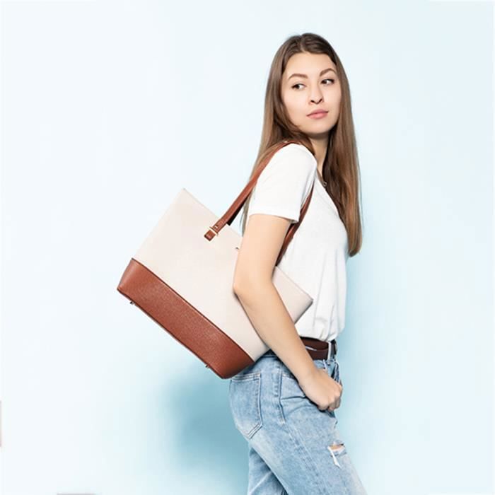 Sac a shop main femme beige