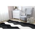Tapis salon shaggy 100 x 160 cm - descente de lit chambre grande taille tapis poils longs moderne Vagues noires blanches grises-2