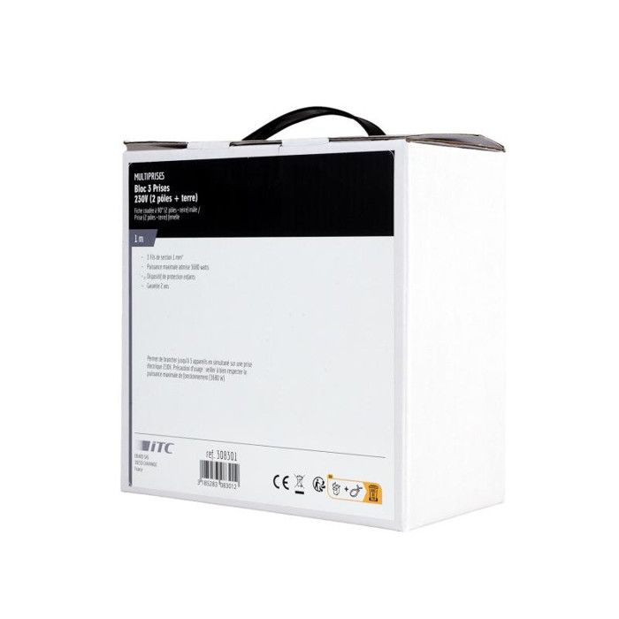 Electraline 32050 Bloc Multiprises 3 Prises, Interrupteur Et Fiche Plate - 1,5m, Noir