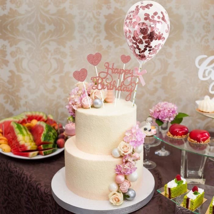 DAMILY® Decoration Gateau Anniversaire - Joyeux Anniversaire Cake Topper,Or  rose Confettis Ballon Star - Cdiscount Maison