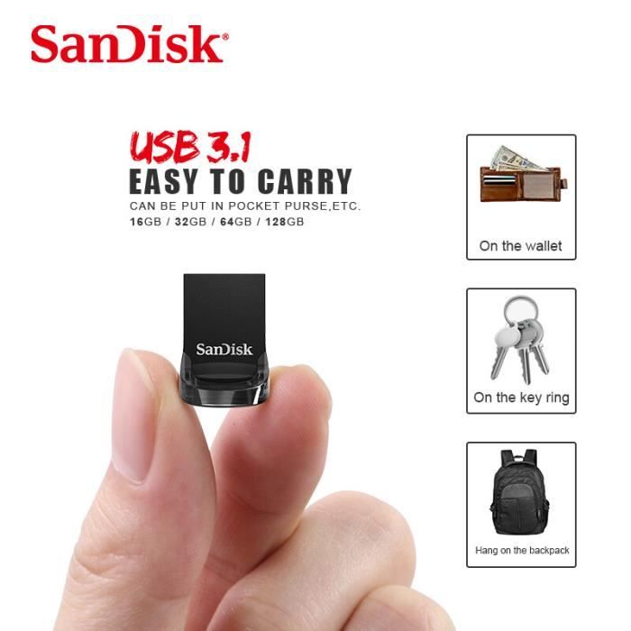 Clé USB Ultra Fit - SANDISK - 128 Go - USB 3.1 - Cdiscount Informatique