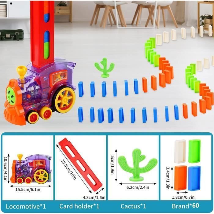 QKTYB – Train électrique Domino Avec 80 Blocs Et Effets Lumineux Et Sonores – Jeu De Pose Automatique Pour Enfants Dès 3 Ans