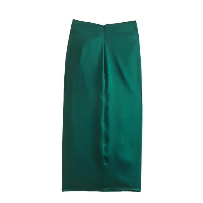 Jupe longue 2025 satin vert