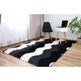 Tapis salon shaggy 100 x 160 cm - descente de lit chambre grande taille tapis poils longs moderne Vagues noires blanches grises-3