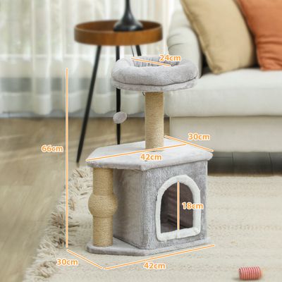 Arbre à Chat PawHut 103 Cm - Avec Niche, Hamac, Plateformes, Griffoirs Sisal - Pour 1-2 Chats Jusqu'à 5kg - Gris