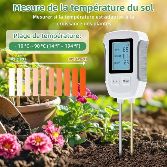 Testeur Sol 3 En 1 Mcbazel - PH, Humidité, Température - LCD Rétroéclairé - Jardinage