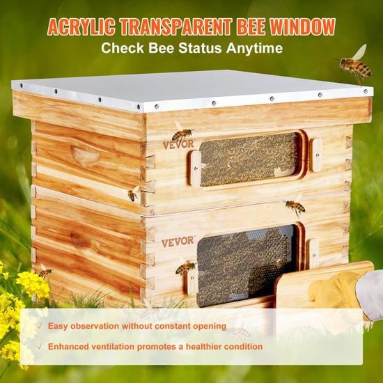 Kit Ruche Abeilles BEEKNOWS - 8 Cadres Langstroth 2 Boîtes | Débutant Apiculture